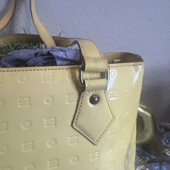 Project Bag-Arcadia Italian Handbag Embossed Patent Leather Satchel Yellow Tote - Picture 8 of 16